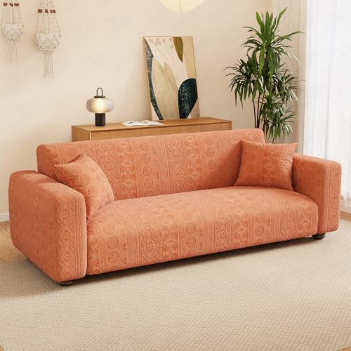 Image of Lukzer 2 Seater Pastel Orange Tribal Pattern Sofa Cover | 240 GSM Universal Stretch Fit Jacquard Fabric Couch Protector | Fully Covered Anti Slip & Washable Sofa Cover (140-180cm /SC-074-02)
