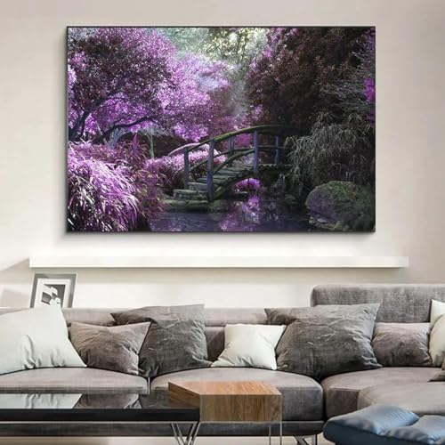 Tableau moderne et peinture sur toile fleurs violettes d'art mural pour decoration elegante