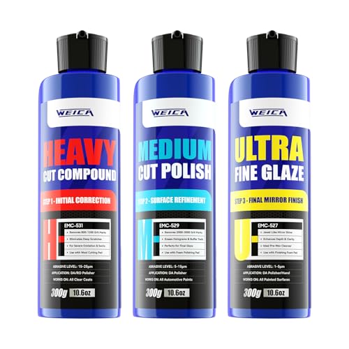 3-Step Rubbing Polish Kit 32oz - Heavy Cut Rubbing, Medium Polish & Ultra Fine Glaze - Scratch & Swirl Remover - Safe All Car Paint - by WEICA