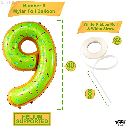 Image of KatchOn Number 9 Donut Balloon 40 Inch | Foil 9 Birthday Balloon for 9th Birthday Decorations, 9th Anniversary Decoration, Donut Birthday Party Decorations