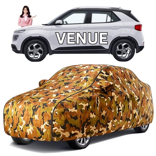 Image of Avecrew 100% Waterproof Car Cover for Hyundai Venue All Model Mirror & Antenna Pocket Triple Stitched, Dustproof Full Body Protection (Heat & UV Resistant,Jungle)