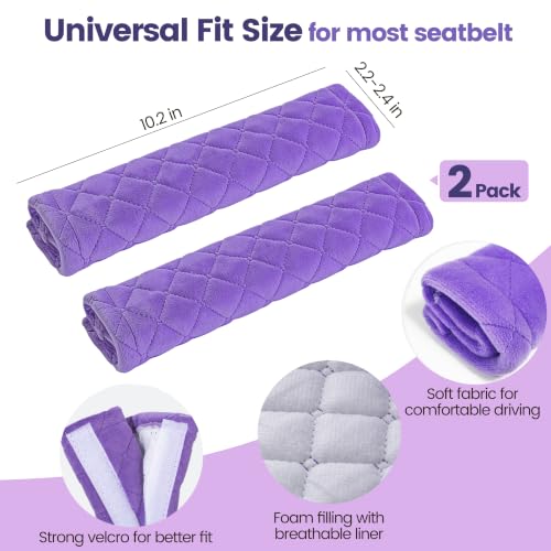 Image of Amooca Soft Auto Seat Belt Cover Seatbelt Shoulder Pad Cushions 2 PCS Universal Fit for All Cars and Backpack for a More Comfortable Driving Violet