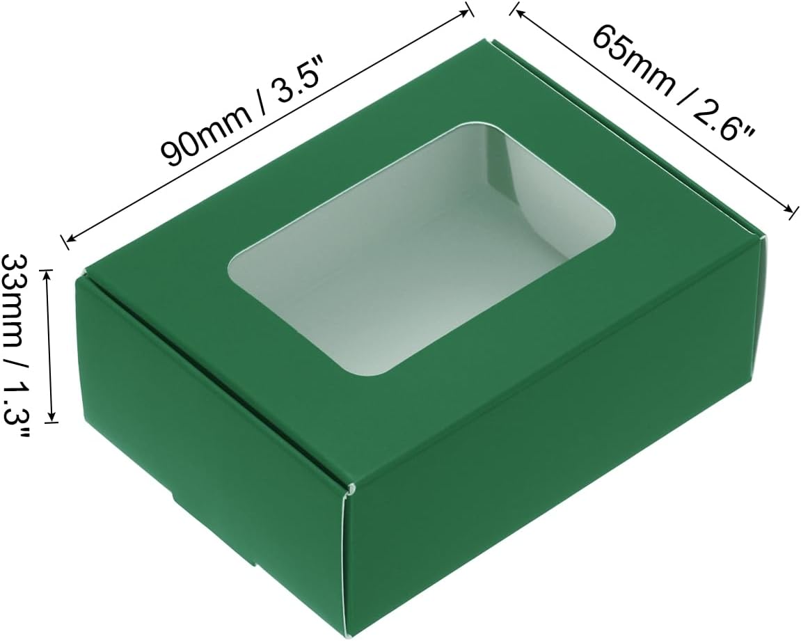 PATIKIL 3.5"x2.5"x1.3" Paper Soap Box with Window, 30 Pack Homemade Soap Boxes Rectangle Presents Packaging Boxes for Birthday Christmas Party Favor DIY Craft, Dark Green