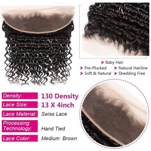 Cabello humano rizado profundo con frontal de 13x4 grueso y natural 5