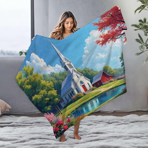 Couverture en flanelle église fleurie idée cadeau de Pâques