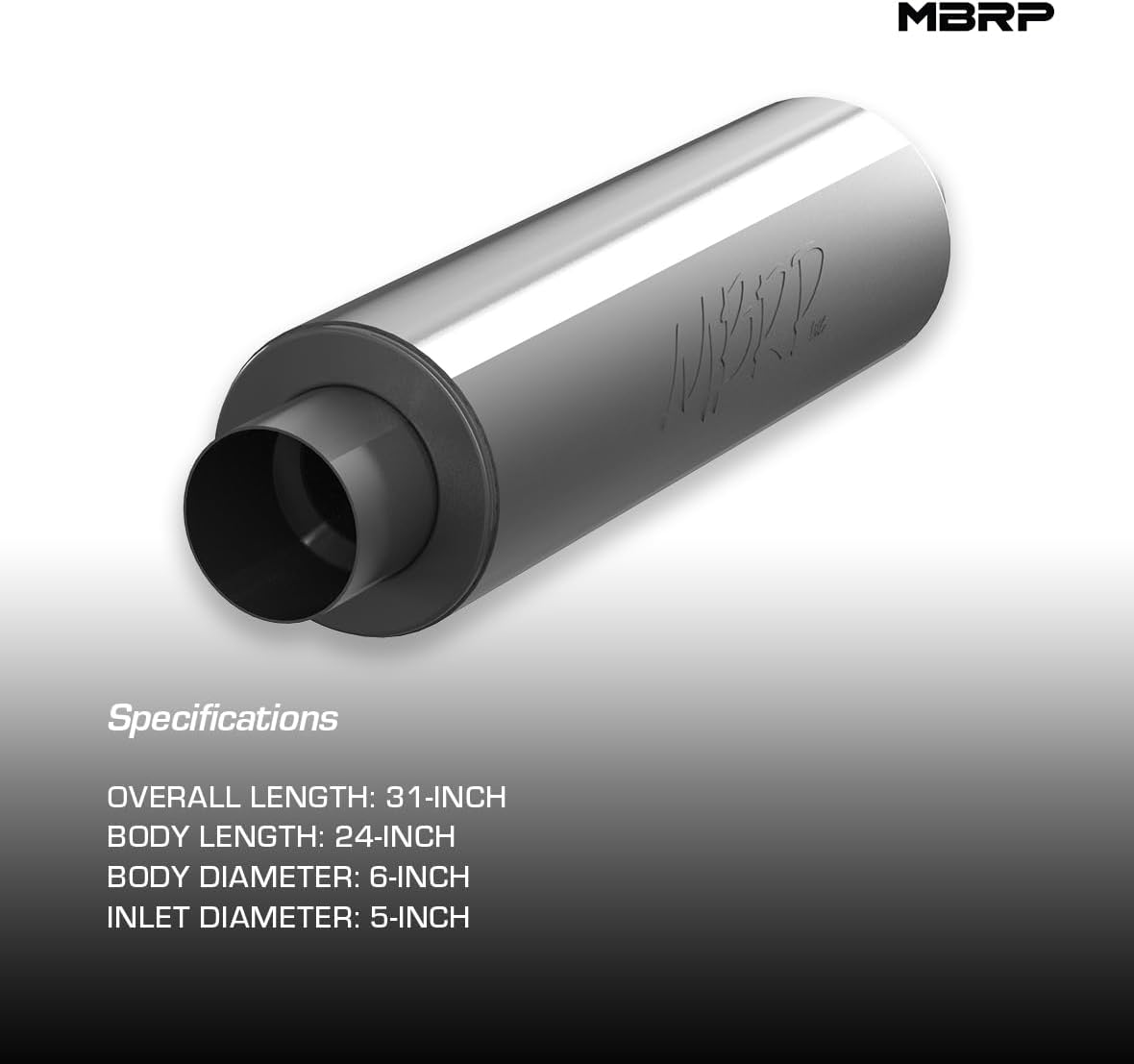 MBRP Universal 5in ID Inlet/Outlet 31in Single Muffler T409 (NO DROPSHIP)