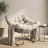 Fiutazge Fauteuil à Bascule Papasan Surdimensionné Cadre Acier Charge 180kg,Coussin Rembourré pour Jardin Salon Balcon,Beige