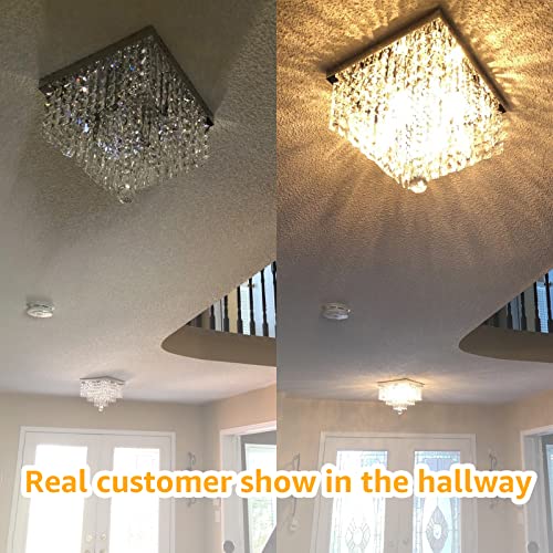 Moooni Hallway Crystal Chandelier Modern Square Raindrop Flush Mount Ceiling Light Fixture For Closet Foyer W12 #TOP3