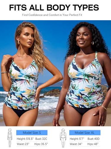 Image of RELELCIGA Women's Tankini Top V Neck Ruched Tummy Control Bathing Suit Top
