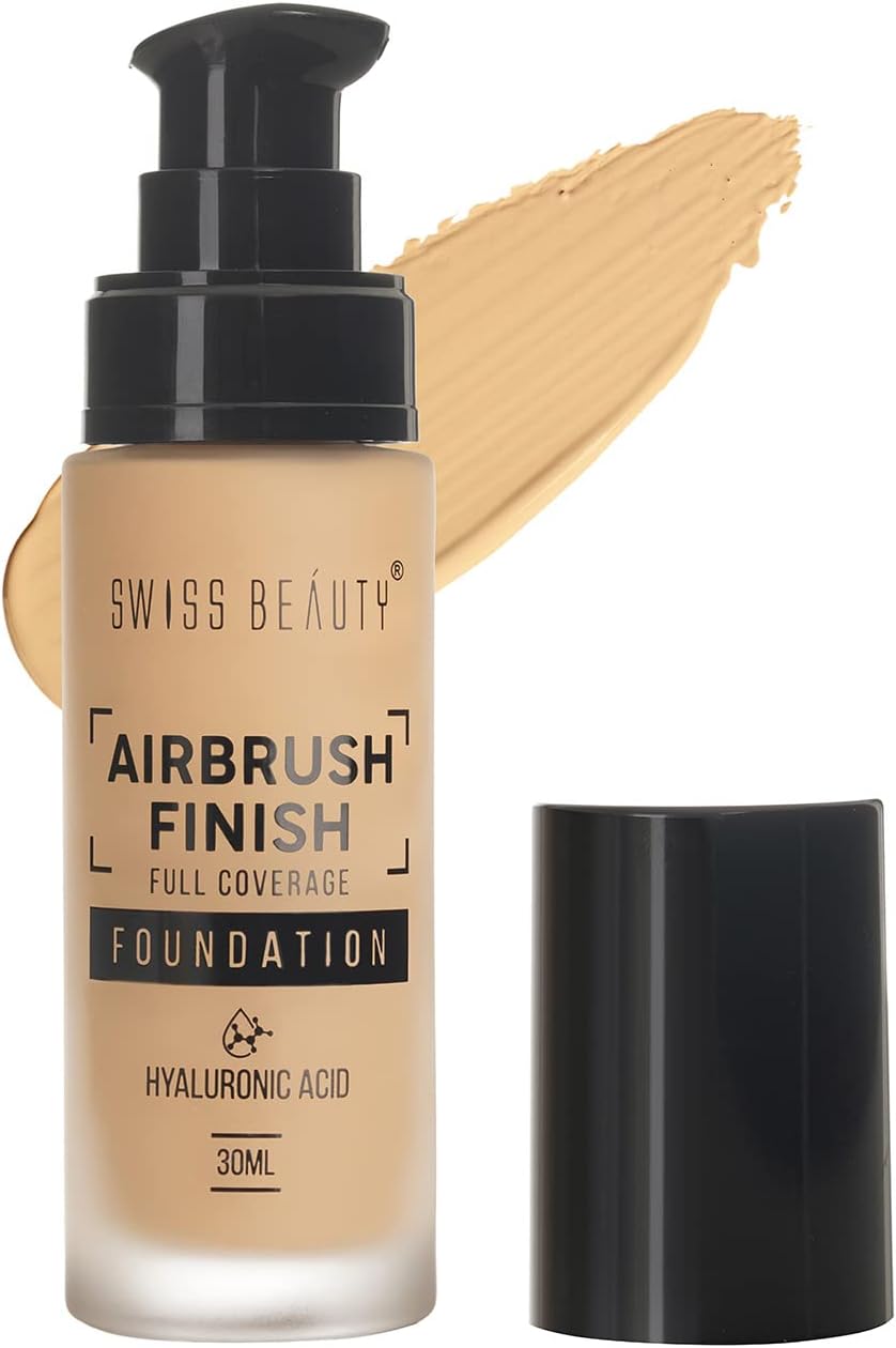Airbrush Finish Lightweight Foundation | Full Coverage Blendable Foundation for Face makeup |With benefits of hyaluronic acid, Aloevera and Vitamin E | 30ml | Shade- Fair Ivory