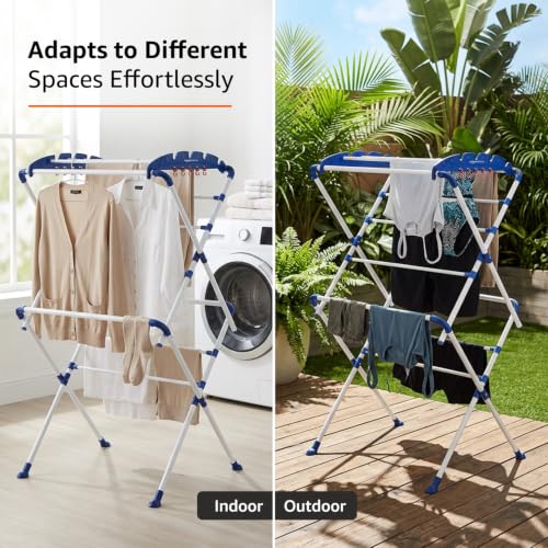 Image of AmazonBasics Clothes Stand for Drying | Foldable & Portable | 13 Hanger Rods and 10 Additional Hooks | Anti Rust Mild Steel