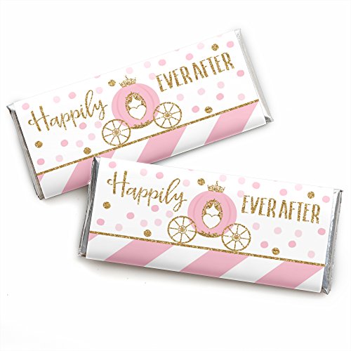 Little Princess Crown - Candy Bar Wrapper Pink and Gold Princess Baby Shower or Birthday Party Favors - Set of 24
