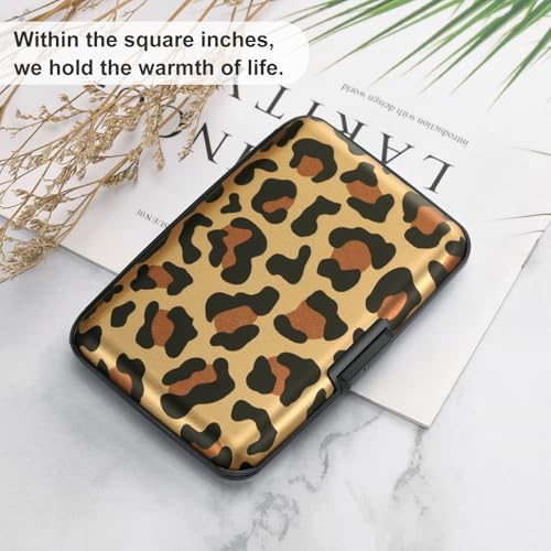 Image of ELFISH Mini RFID Aluminum Wallet Credit Cards Holder Business Card Case Metal ID Case for Men Women, Leopard, 4.33 x 2.95 x 0.73 inches, Compact