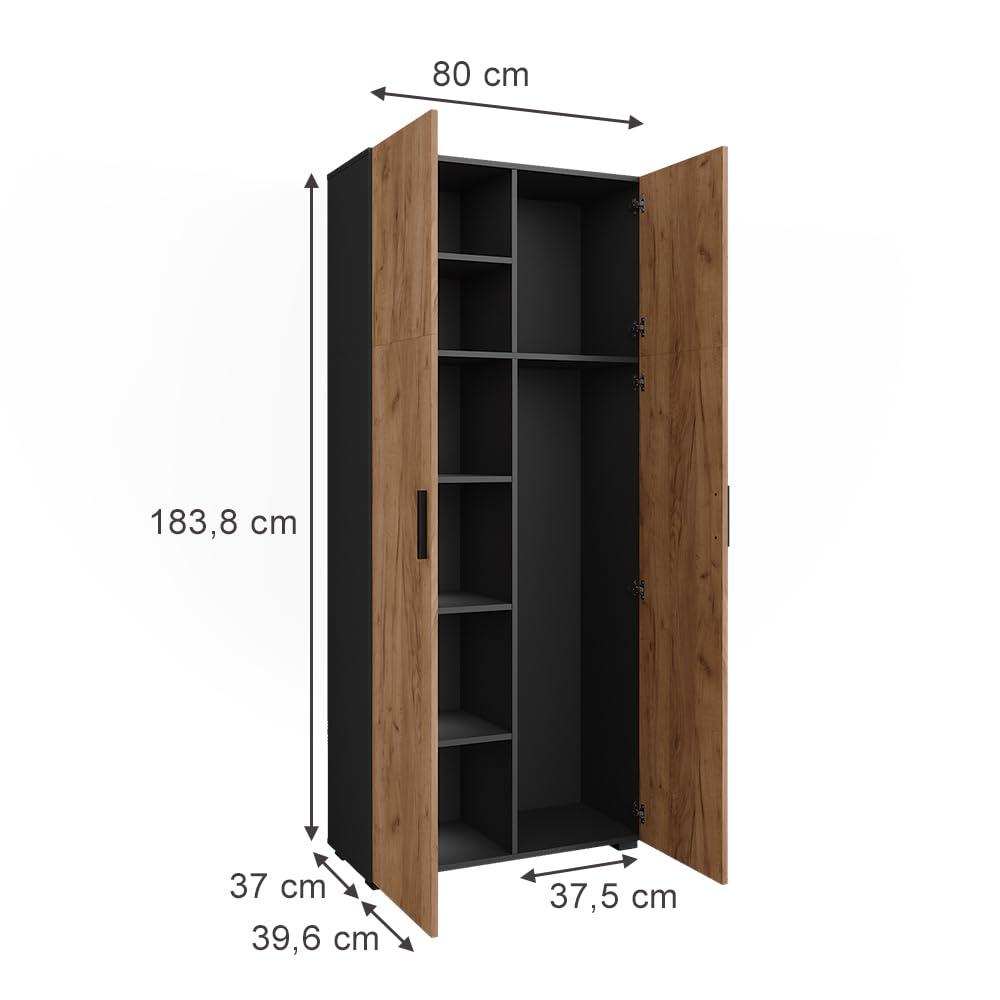 Vicco Armoire Universelle Ingo, Anthracite/chêne doré, 80x183.8cm, pour Le Rangement des dossiers et classeurs au Quotidien au Bureau