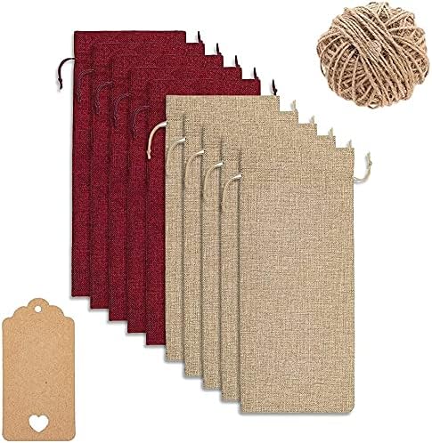 Miniatura 1 de Bobrv Bolsas de regalo de vino de arpillera (5 rojas y 5 yute)
