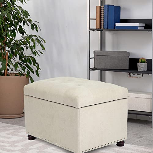 Joveco Storage Ottoman Rectangular Fabric Organization Tufted Bench Footrest for Living Room Bedroom (Beige) - Image 3