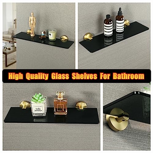 Alise Glass Shelf Bathroom Shelves Wall Mount,Floating Shelves For Bathroom,Sus304 Stainless Steel And Rectangular Tempered Glass Holder Rack Storage Organizer,Gold And Black,Gdl5380-Gb #TOP6