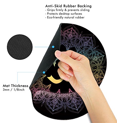 Spiritual Symbols Ohm Mandala Print Ergonomic Design Mouse Pad With Wrist Rest Hand Support. Round Large Mousing Area. Matching Microfiber Cleaning Cloth For Glasses & Screens. Great For Gaming & Work #TOP3