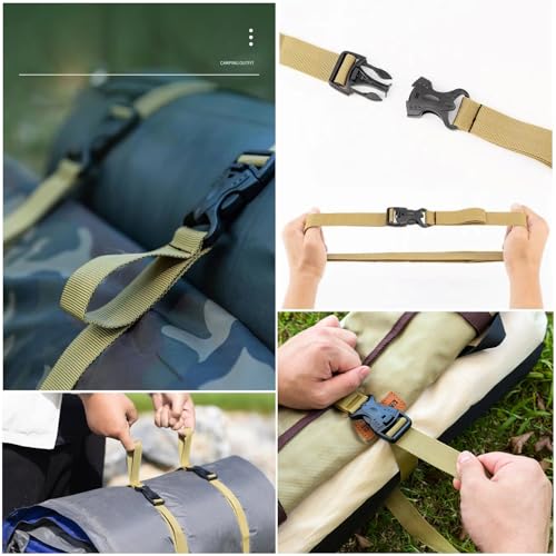 Image of 4 Pack Utility Strap with Quick-Release Buckle Nylon Tie Down Straps Sleeping Bag Straps for Camping Backpacking Sleeping Bags Camping Sleeping Pad Folding Camping Table Bed Roll Backpack