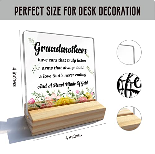 Grandmother Gift From Granddaughter, Floral Grandma Desk Decor Art, Grandmother Clear Acrylic Desk Decorative Sign Home Office Meaningful Nana Acrylic Plaque Sign Keepsake Gifts #TOP1