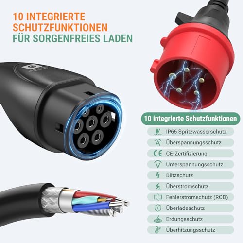 AIMILER Wallbox 11kW mit App, 400V (8-16A) 3 phasig 7,6M Mobile Ladestation CEE Typ 2 Ladekabel IP66 OLED EV Ladegerät Portabel/Wandmontage für Model Y/3, ID.3/4/5, MG4,Zoe und andere PHEV/EV