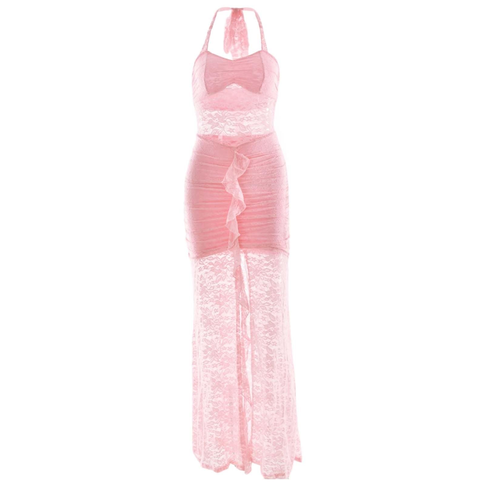 Vestido casual para mujer, elegante, con encaje, vestido largo de encaje, sexy, sin mangas, para el día a día