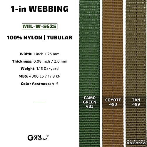 Gm Climbing 1 Inch Mil-W-5625 Nylon Tubular Webbing Milspecs 4000Lbs Durable For Outdoor Tactical Parachute Climbing Rescue Survival Tie Down 1 Inch X 30Ft / 10 Yards Camo Green 483 #TOP1