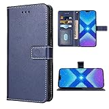 FDCWTSH Compatible with Huawei Honor 8X Wallet Case Wrist Strap Lanyard Leather Flip Cover Card Holder Stand Cell Accessories Folio Purse Credit ID Phone Cases for Hwauei Honor8X Women Men Blue