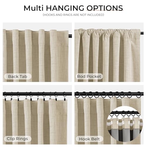 INOVADAY 100% Blackout Curtains 120 Inches Length 2 Panels Set, Back Tab/Rod Pocket Linen Black Out Curtains for Bedroom, Thermal Insulated Window Drapes - Natural, W50 X L120