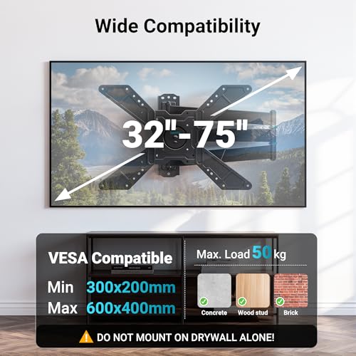 Support mural TV bras long au design robuste avec rotation paysage portrait