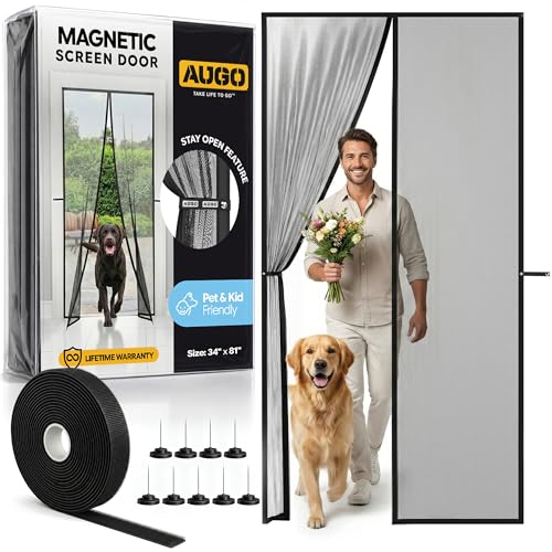 Image of AUGO Magnetic Screen Door - Self Sealing, Heavy Duty, Hands Free Mesh Partition Keeps Bugs Out - Pet and Kid Friendly - Patent Pending Keep Open Feature - 34 Inch x 81 Inch