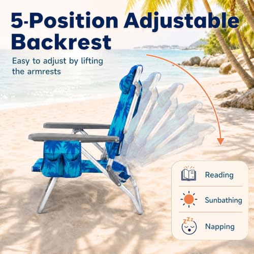 Image of Tangkula Set of 2 Backpack Beach Chair for Camping Beach Picnic | 5-Position Adjustable Backrest | Foldable, Lightweight & Portable | Cooler Bag, 2 Cup Holders, Towel Bar, Backpack Straps