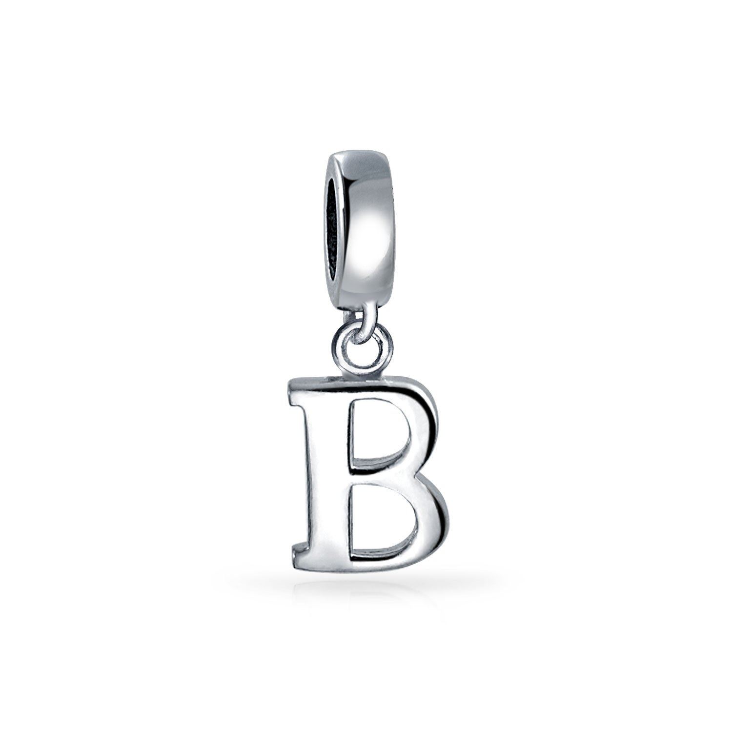 Bling JewelryPersonalized Gift Dangle Block Letter A-Z Alphabet Initial Charm Bead For Women For Teen Solid .925 Sterling Silver Fits European Bracelet