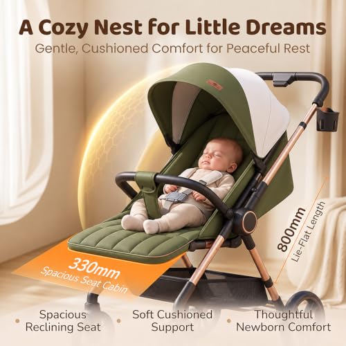 Image of StarAndDaisy Urban Moon Stroller for Baby Boy 0 to 5 Years, Foldable Baby Pram with Adjustable Reclining Seat, 5-Point Safety Harness, Footrest, Wheel Brakes & Storage Basket, Beige Brown