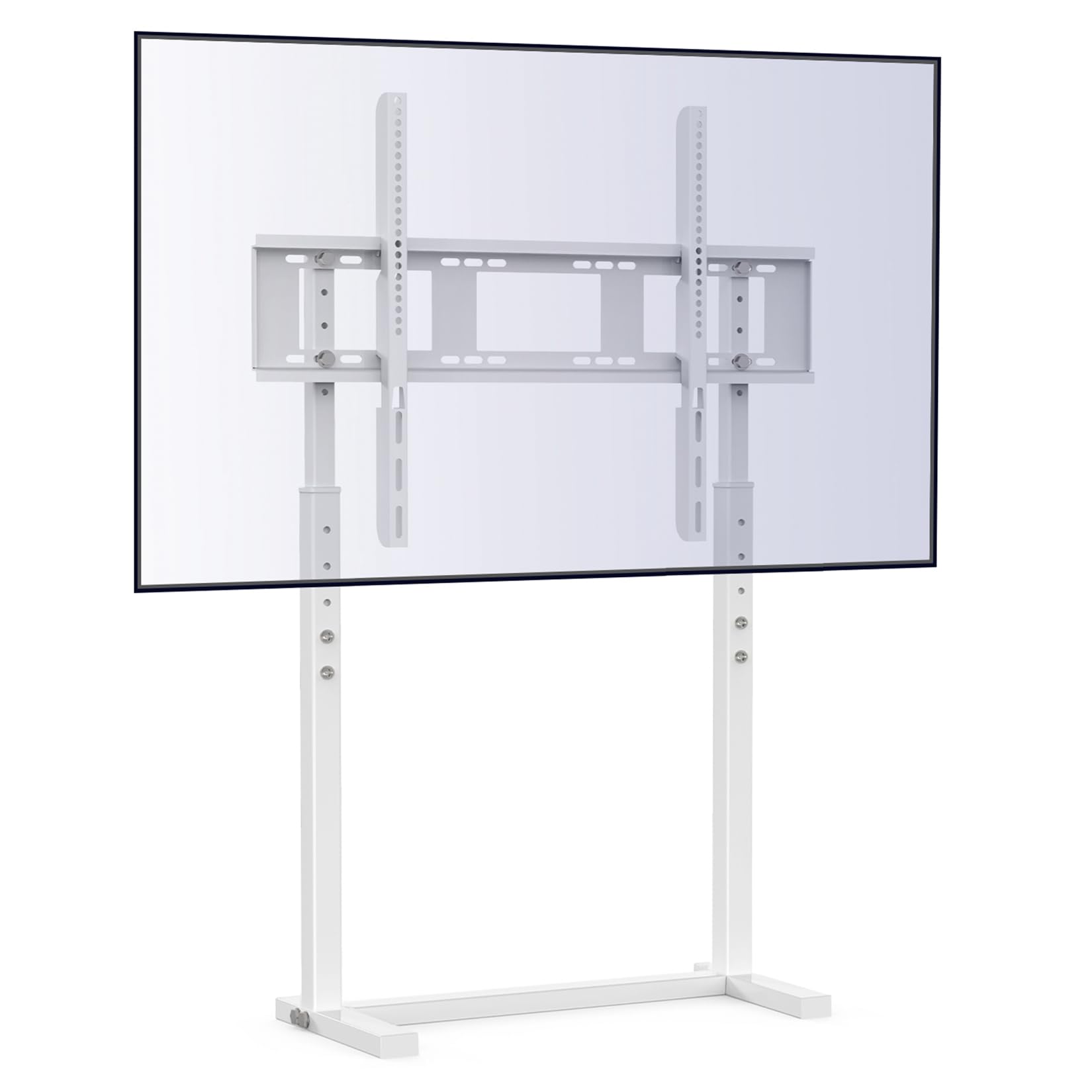 unho Universal Against The Wall TV Stand Floor: Free Standing Mount Stand with Height Adjustable Bracket for TV Bench Compatible with 32-85 inch Flat Panel LED LCD Plasma Screens (White)