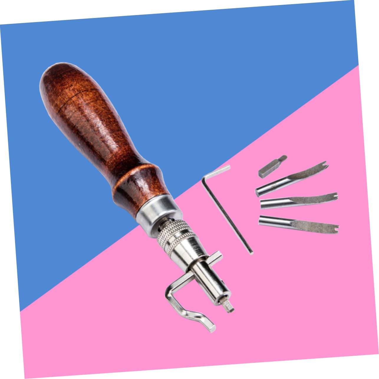 HAPINARY 7pezzi Kit Attrezzi Per Lavorazione Cuoio Multifunzione Smussatore Acciaio Per Bordi Pelle Groover Per Cuciture e Rifinitura Artigianale Con Manico in Legno Ergonomico