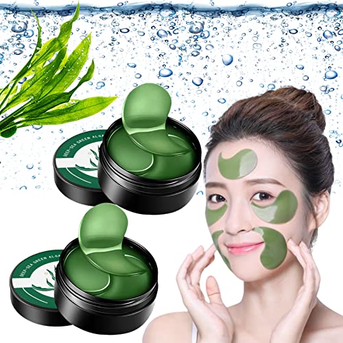 Seaweed Tightening Eye Mask, Green Tea Under Eye Patches, Green Tea Matcha Firming Eye Mask, Gel Eye Pads, Collagen Mask, Anti-wrinkle Hydrating Eye Patches, for Dark Circles, Wrinkles (2PCS)