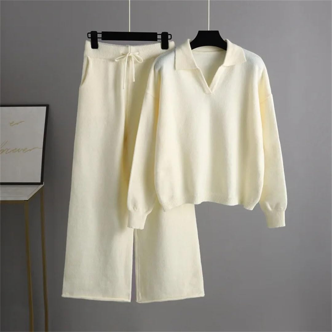Ensemble tricoté deux pièces en cachemire pour femme avec pull et pantalon