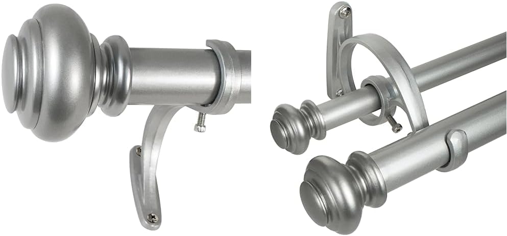 Decopolitan 1-Inch Urn Single Window Treatment Rod Set, 72 to 144-Inch, Antique Silver & Urn Telescoping Double Drapery Rod Set, 72-144", Antique Silver