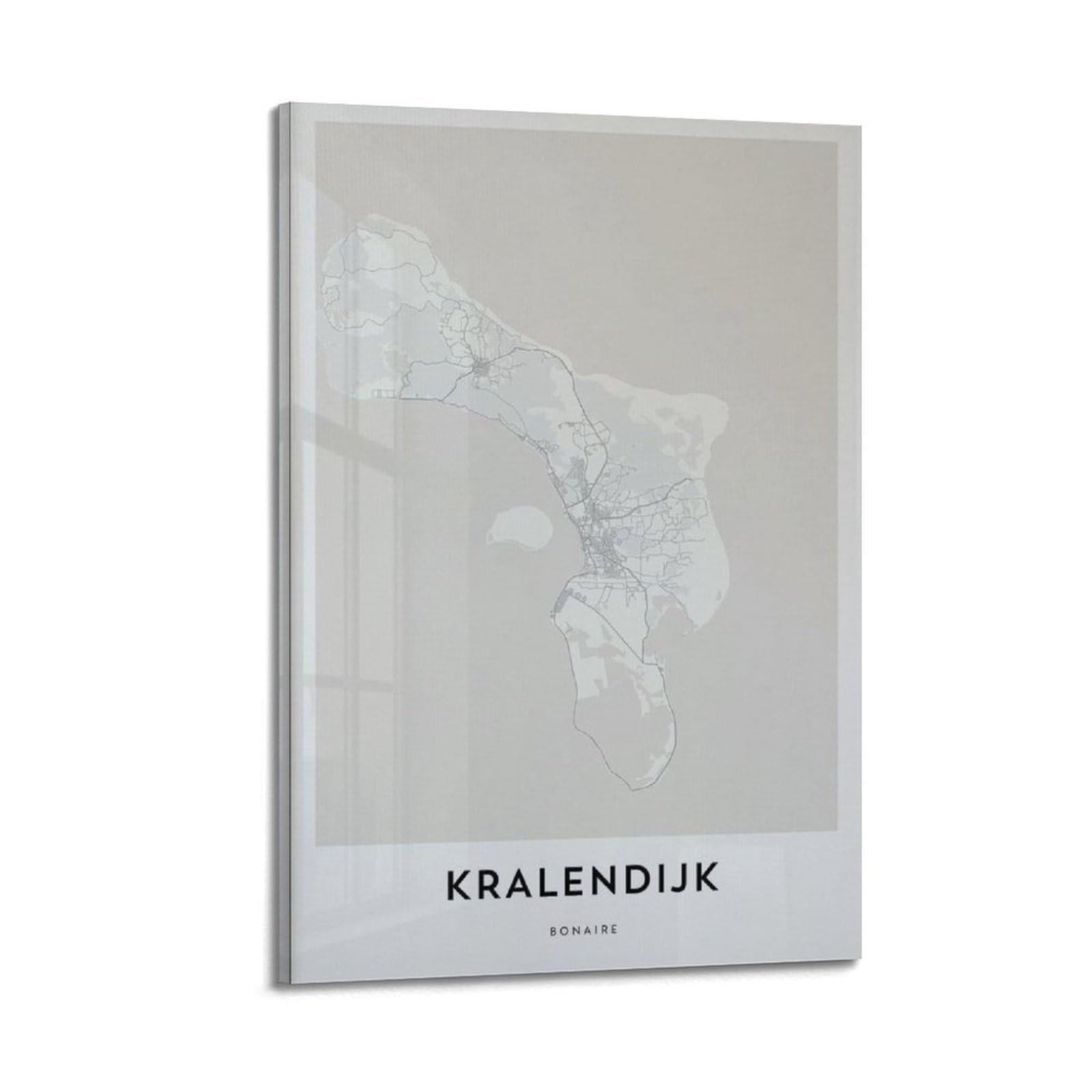 xiaoxiaoshen Kralendijk Map Bonaire Caribbean Decor, Island City Street Work Canvas Poster Wall Art Prints Room Aesthetic Murals Bedroom And Living Decorations 20x30inch(50x75cm)