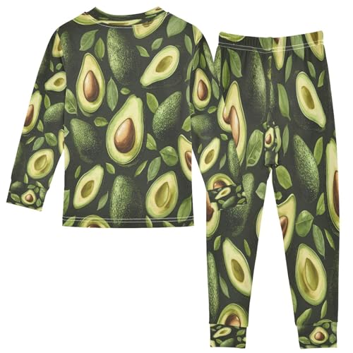 Pajama Sets Long Sleeve Green Avocado Pattern Soft Comfy Sleepwear 2 Piece PJS 3-8T3