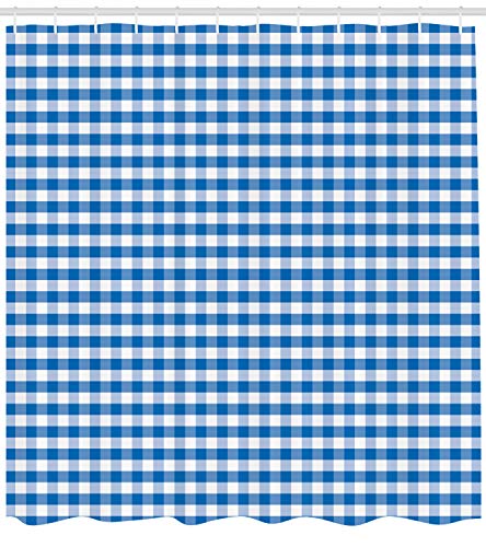 Ambesonne Checkered Shower Curtain, Monochrome Gingham Checks Classical Country Culture Old Fashioned Grid Design, Cloth Fabric Bathroom Decor Set With Hooks, 69" W X 84" L, Blue White #TOP1