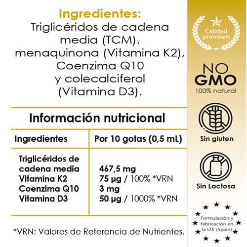 InmuneDK,Triglicéridos de Cadena Media, Vitamina D3 colicalciferol, Menaquinona K2 y Coenzima Q10, todo en una sola toma.