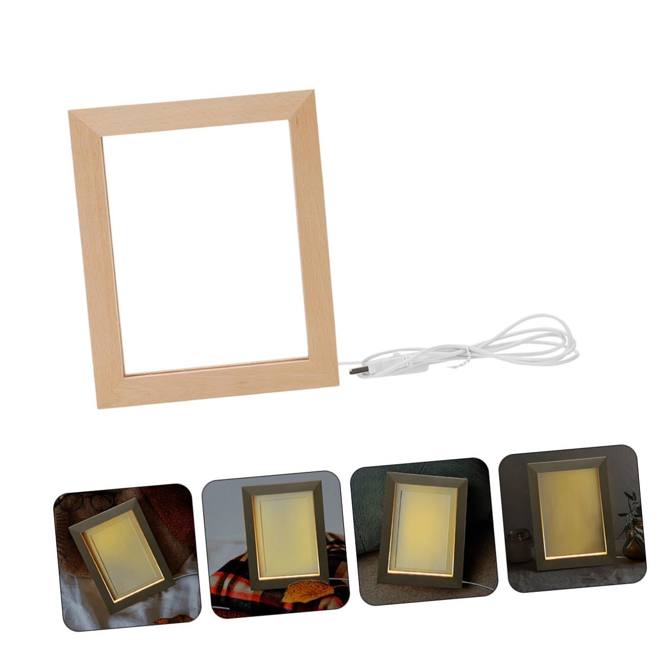 LIFKOME Marco de Fotos LED de Mesa 2 Piezas Luz Nocturna Cálida USB Marco de Madera Maciza 170x130 Mm Iluminado por LED para Decoración del Hogar