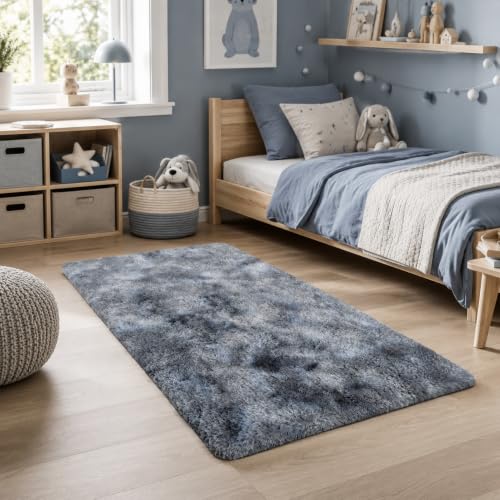 BEIMO Alfombra Pelo Largo, Shaggy Moderna Alfombras Salón, Suave, Antideslizante, No Pierde Pelo Alfombra para Dormitorio, HabitacionPequeña, Tie Dye en Gris Oscuro, 60X110CM