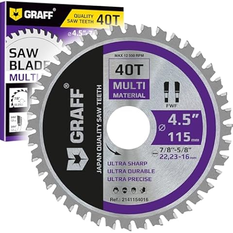 GRAFF 4-1/2 Inch Circular Saw Blade with 7/8-Inch Arbor - 40-Teeth Grinder Saw Blade for Aluminium, Metal, Wood, Plywood, Drywall, Plastic - Wood Cutting Blade for Angle Grinder Cover
