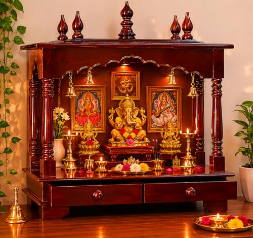Image of Kamdhenu Art and Craft Wood Home Temple, Brown, Temple, 20 x 11 x 24 inch Lx Wx H