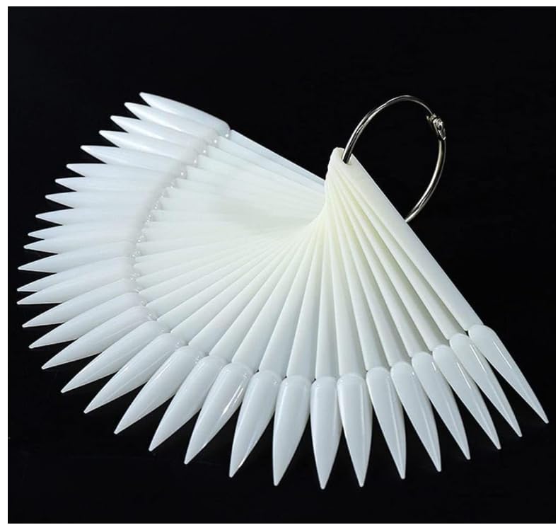 Nail Professional 50 pcs Nail Sample Sticks Natural Stiletto Nail Color Display Tips Nail Art Polish Practice Board Tip with Metal Ring-image-2