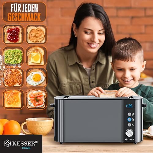 KESSER® Toaster mit Brötchenaufsatz, Langschlitz 4 Scheiben mit 6 Bräunungsstufen + Auftau- &...