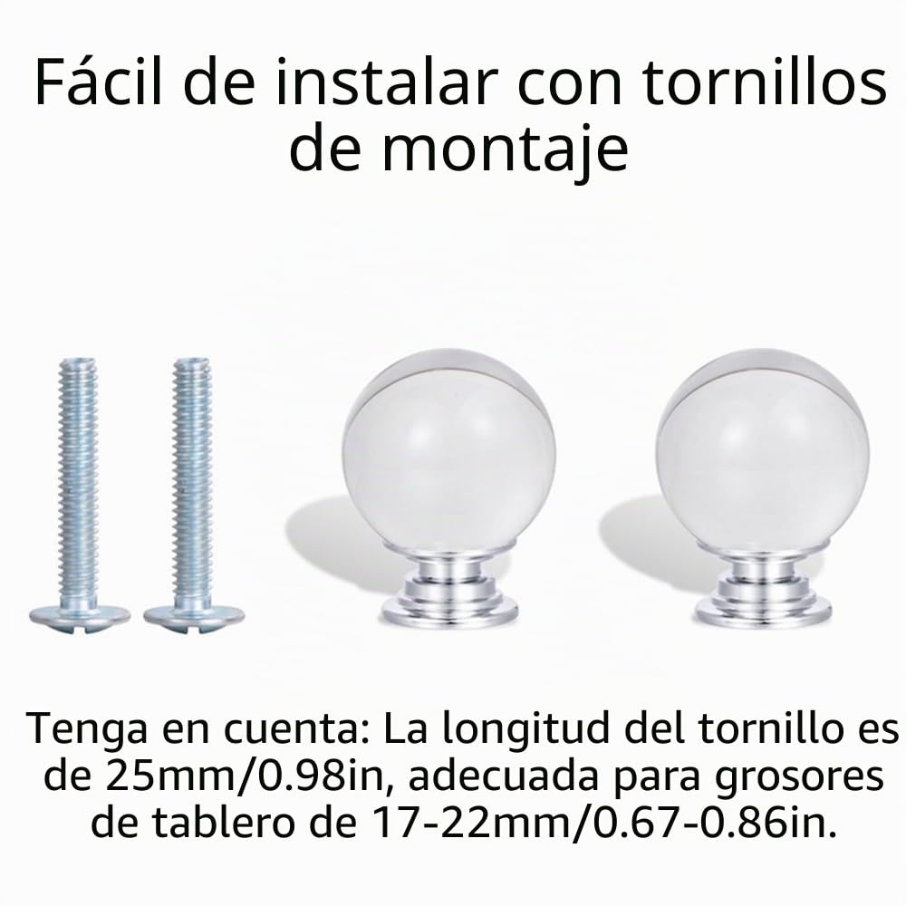 tooloflife 8 pomos de puerta de cristal, manijas de bola de cristal transparente de 29 mm con tornillo para muebles del hogar, aparador (transparente)